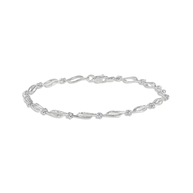 Main Image 1 of Previously Owned Swirl Bracelet Diamond Accents 10K White Gold