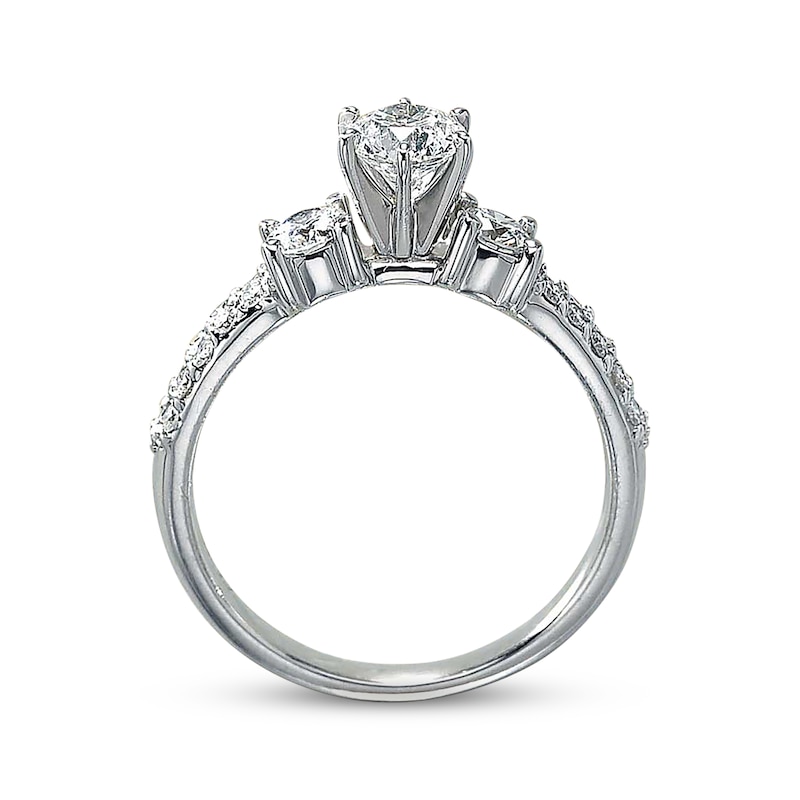 Main Image 2 of Previously Owned Diamond Three-Stone Engagement Ring 1 ct tw Round-cut 14K White Gold