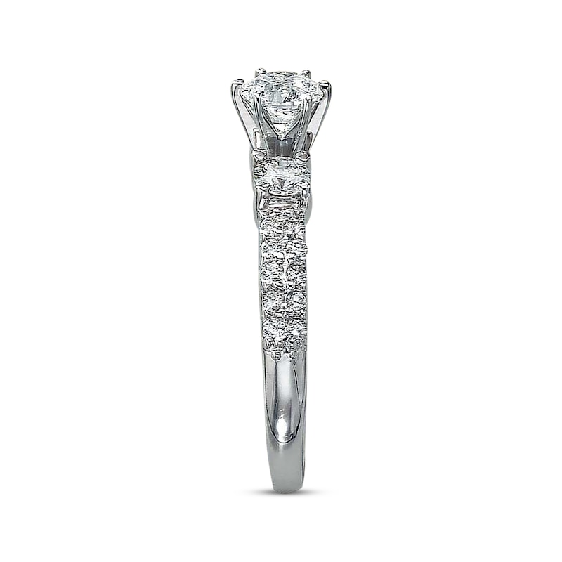 Main Image 3 of Previously Owned Diamond Three-Stone Engagement Ring 1 ct tw Round-cut 14K White Gold