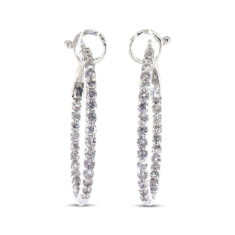 Main Image 1 of Previously Owned Diamond Hoop Earrings 1 cttw Round-cut 14K White Gold