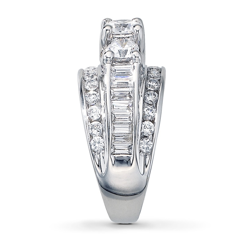 Main Image 3 of Previously Owned Diamond Engagement Ring 3 ct tw Round & Baguette-cut 14K White Gold