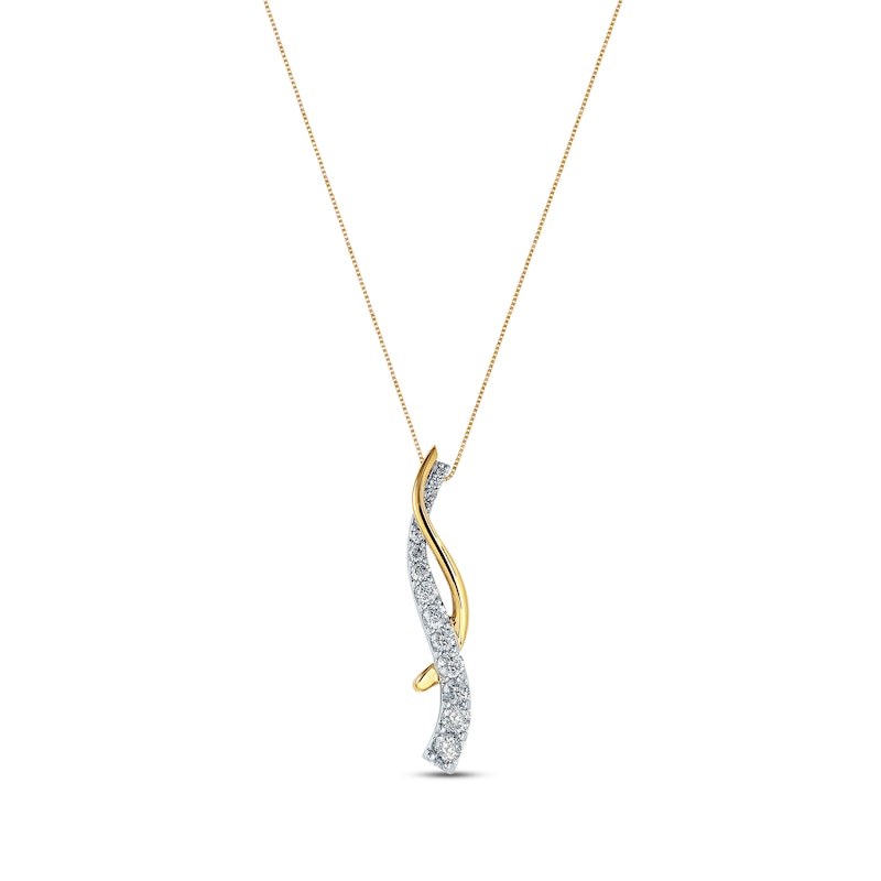 Main Image 1 of Previously Owned Journey Diamond Necklace 1 ct tw Round-cut 14K Two-Tone Gold