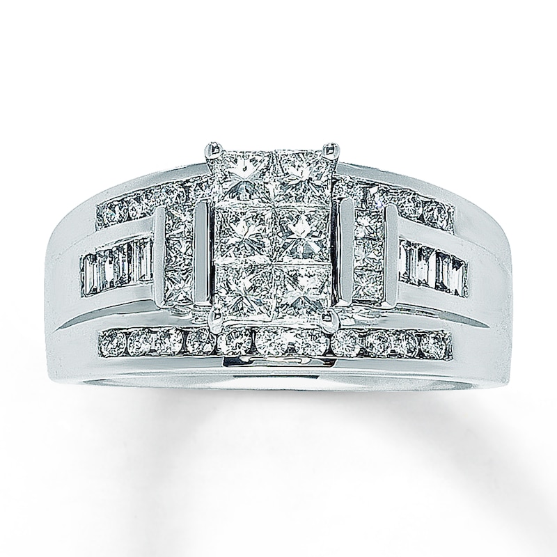 Main Image 1 of Previously Owned Diamond Ring 1 ct tw Princess/Round/Baguette-Cut 14K White Gold