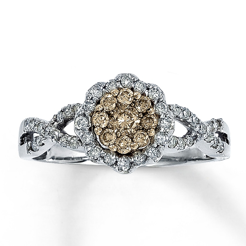 Main Image 1 of Previously Owned Brown & White Diamond Ring 1/2 ct tw 14K White Gold