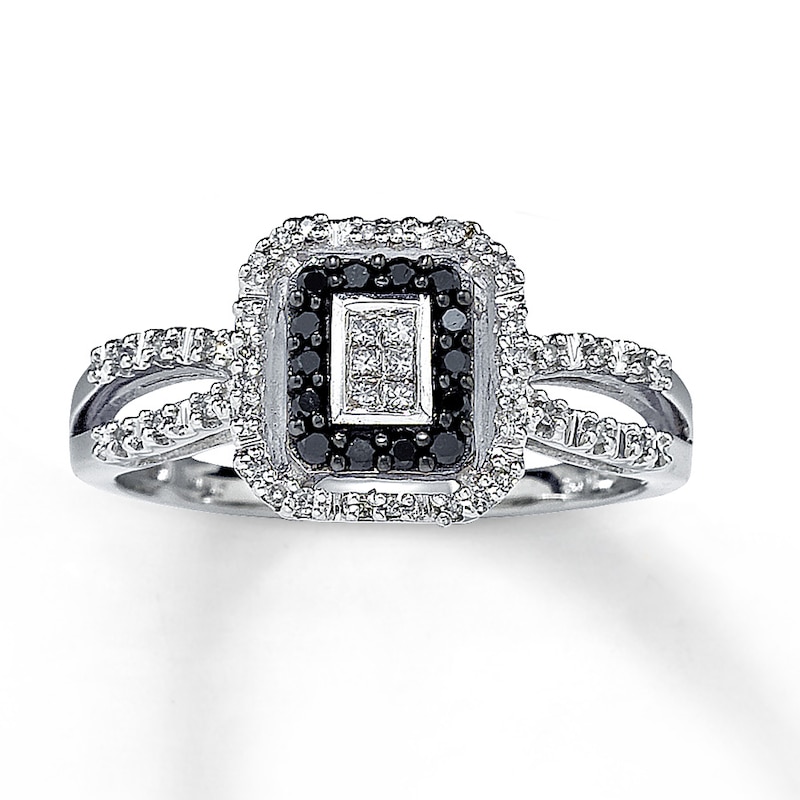 Main Image 1 of Previously Owned Black Diamond Ring Princess-Cut 10K White Gold