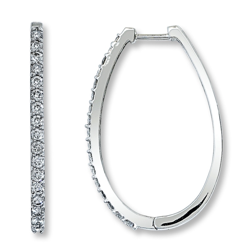 Main Image 1 of Previously Owned Diamond Hoop Earrings 1 ct tw Round-cut 14K White Gold
