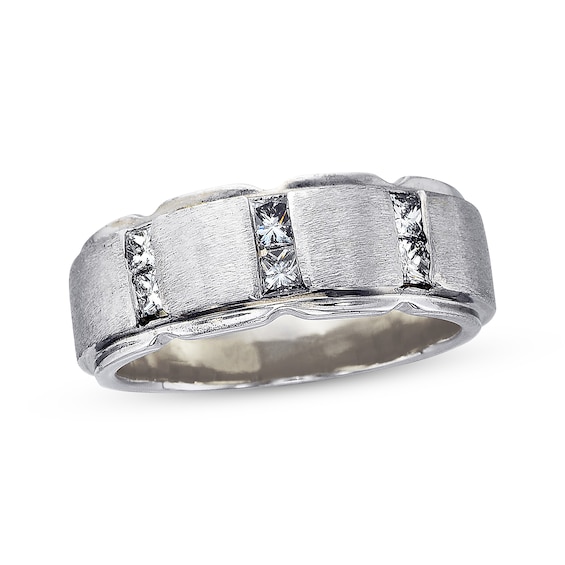Previously Owned Men's Wedding Band 5/8 ct tw Square-cut Diamonds 14K White Gold Size 13.25