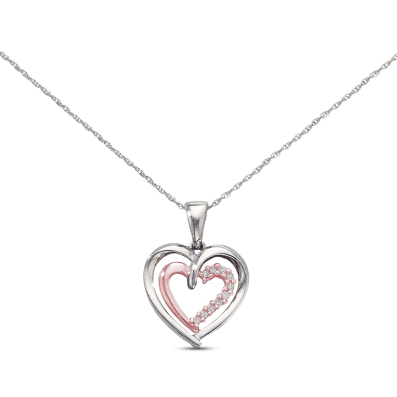 Main Image 1 of Previously Owned Diamond Heart Necklace 1/20 cttw 10K Two-Tone Gold