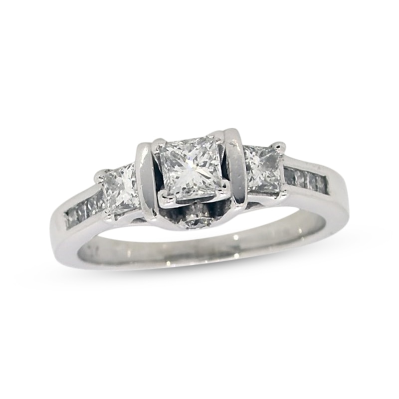 Main Image 1 of Previously Owned Three-Stone Diamond Ring 1 ct tw Princess-cut 10K White Gold