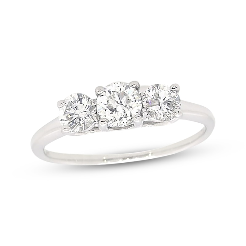 Previously Owned Three-Stone Diamond Engagement Ring 1/3 ct tw Round-cut 14K White Gold/Platinum