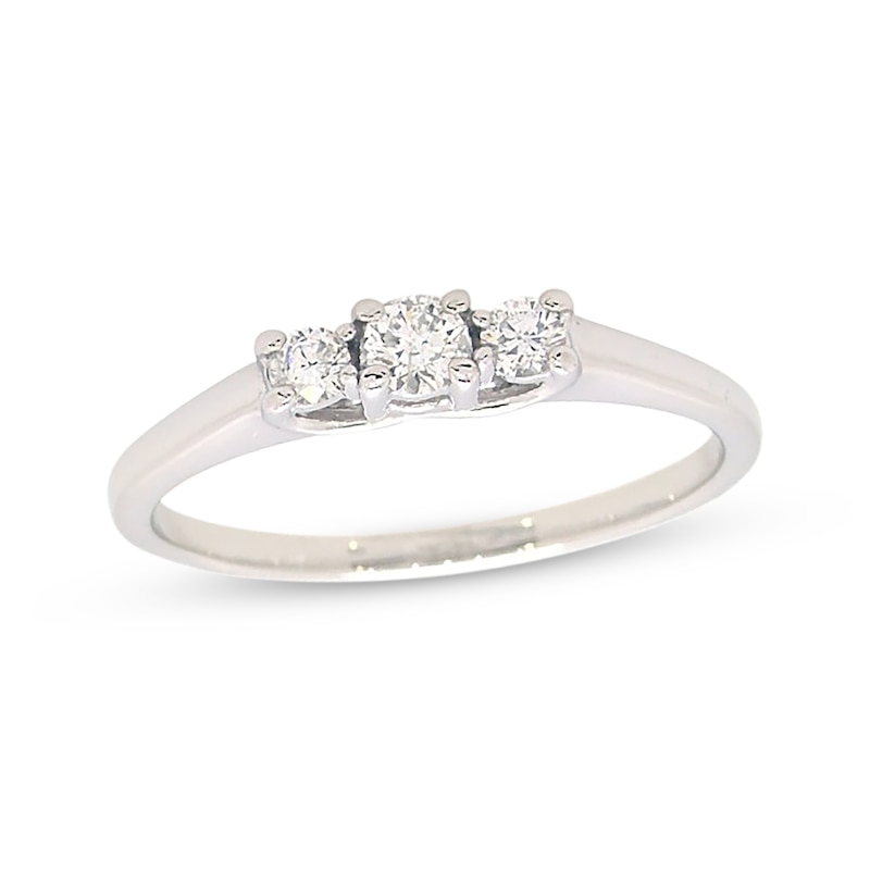 Main Image 1 of Previously Owned Three-Stone Diamond Engagement Ring 1/4 ct tw Round-cut 14K White Gold/Platinum