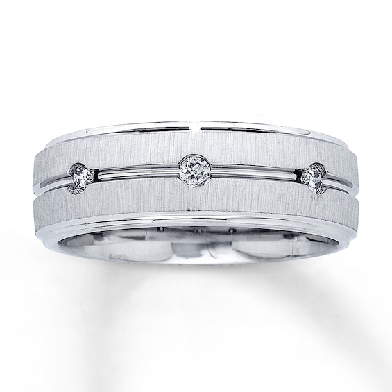 Previously Owned Men's Diamond Wedding Band 1/6 ct tw Round-cut 10K White Gold