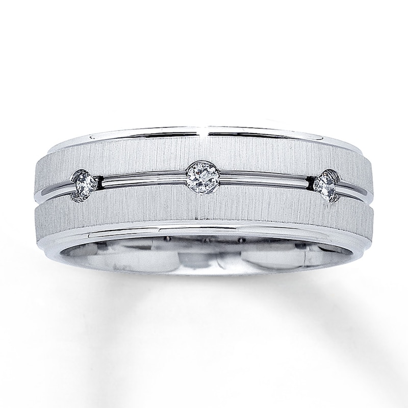 Main Image 1 of Previously Owned Men's Diamond Wedding Band 1/6 ct tw Round-cut 10K White Gold