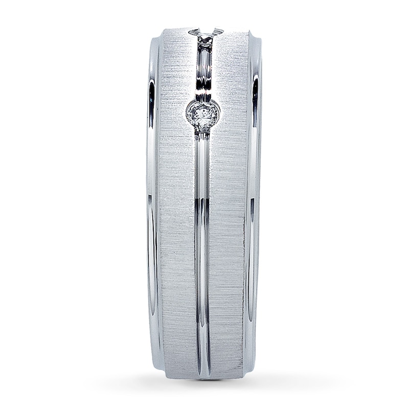 Main Image 3 of Previously Owned Men's Diamond Wedding Band 1/6 ct tw Round-cut 10K White Gold