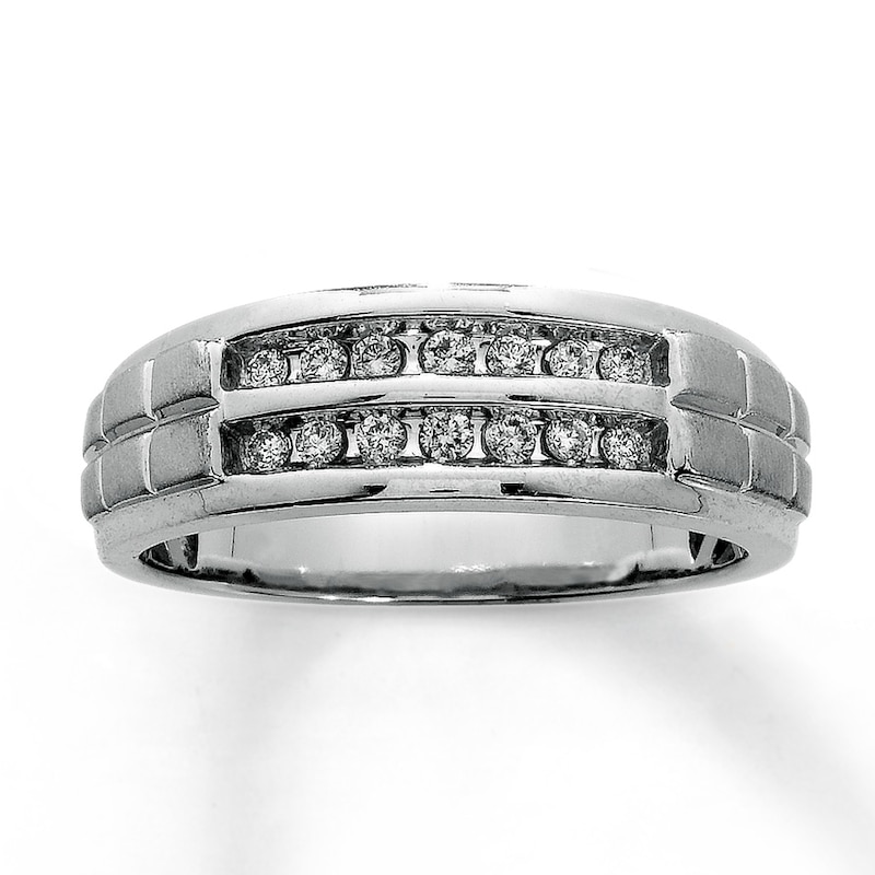 Previously Owned Men's Diamond Wedding Band 1/4 ct tw Diamonds Round-cut 10K White Gold