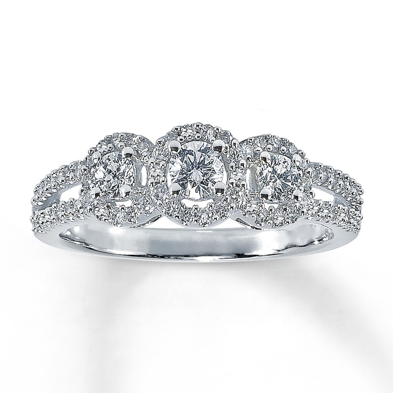 Main Image 1 of Previously Owned 3-Stone Diamond Anniversary Ring 1/2 ct tw Round-cut 14K White Gold