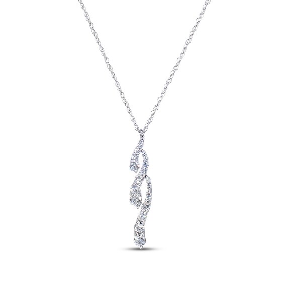 Previously Owned Diamond Squiggle Necklace 1 cttw Round-Cut 14K White Gold 18"