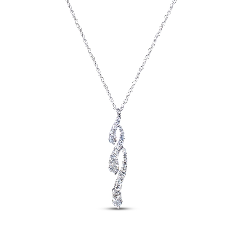 Main Image 1 of Previously Owned Diamond Squiggle Necklace 1 cttw Round-Cut 14K White Gold 18"