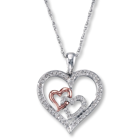 Previously Owned Diamond Heart Necklace 1/4 ct tw Sterling Silver & 10K Rose Gold 18"