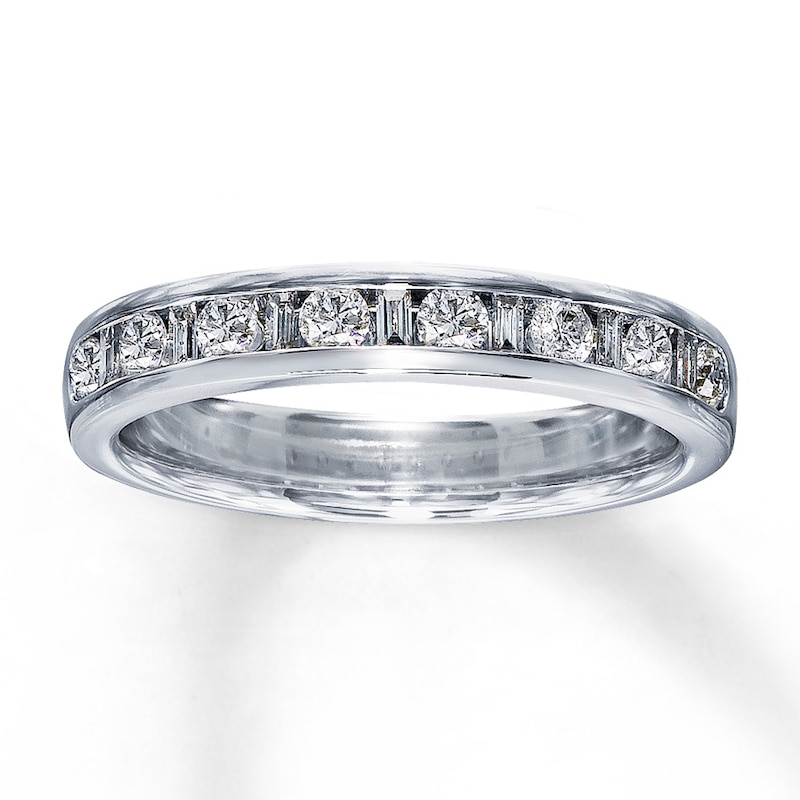 Main Image 1 of Previously Owned Diamond Anniversary Band 1/2 ct tw Baguette & Round-cut 14K White Gold