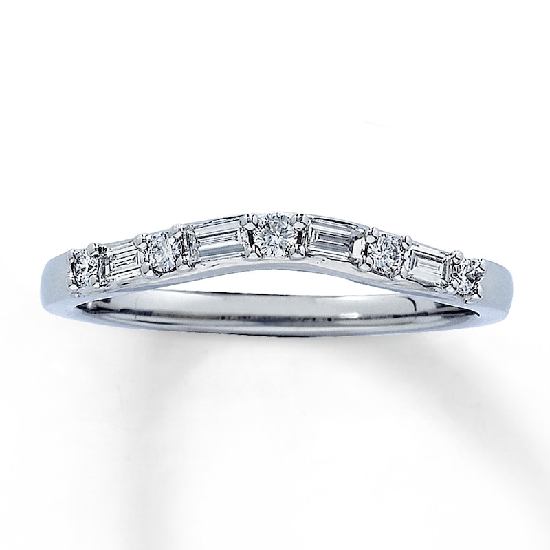 Main Image 1 of Previously Owned Diamond Band 1/4 ct tw Round & Baguette-Cut 14K White Gold