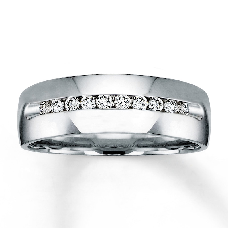 Main Image 1 of Previously Owned Men's Diamond Wedding Band 1/4 ct tw Round-cut 14K White Gold