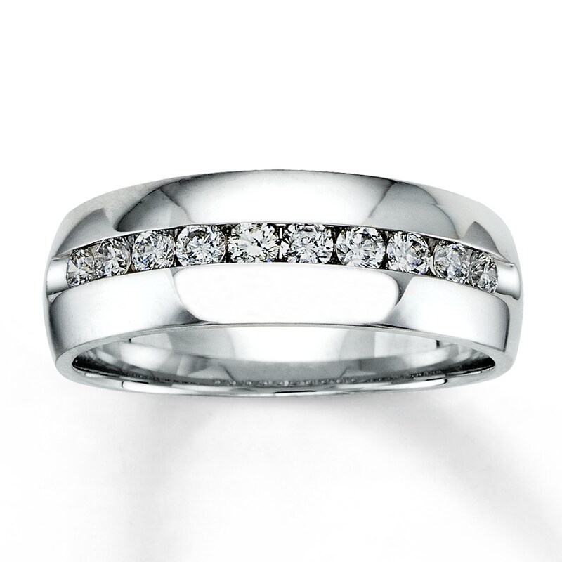 Main Image 1 of Previously Owned Men's Diamond Wedding Band 1/2 ct tw Round-cut 14K White Gold