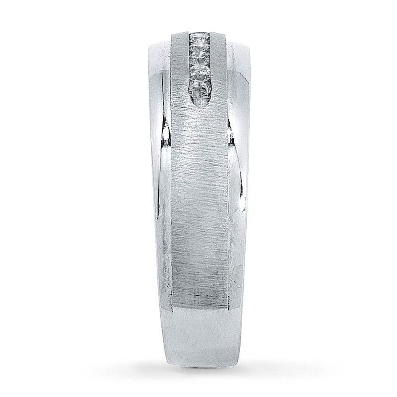 Main Image 3 of Previously Owned Men's Diamond Wedding Band 1/8 Carat tw 14K White Gold