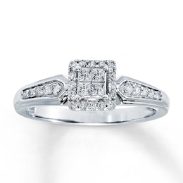 Previously Owned Engagement Ring 1/4 ct tw Princess & Round-cut Diamonds 10K White Gold
