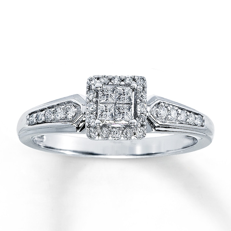 Main Image 1 of Previously Owned Engagement Ring 1/4 ct tw Princess & Round-cut Diamonds 10K White Gold
