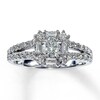 Thumbnail Image 1 of Previously Owned Diamond Engagement Ring 1 ct tw Round & Baguette 14K White Gold