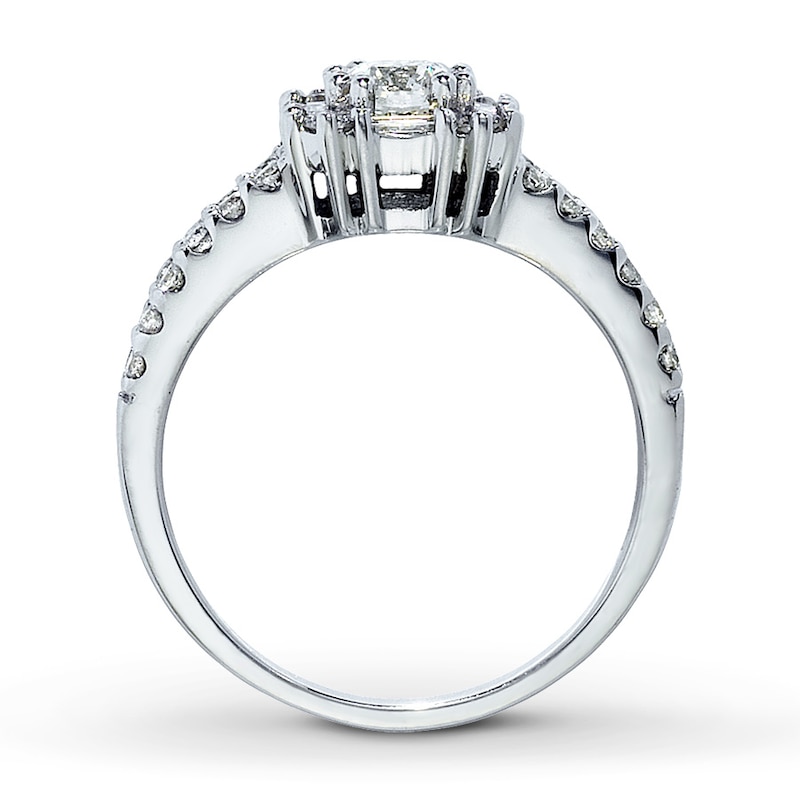 Main Image 2 of Previously Owned Diamond Engagement Ring 1 ct tw Round & Baguette 14K White Gold