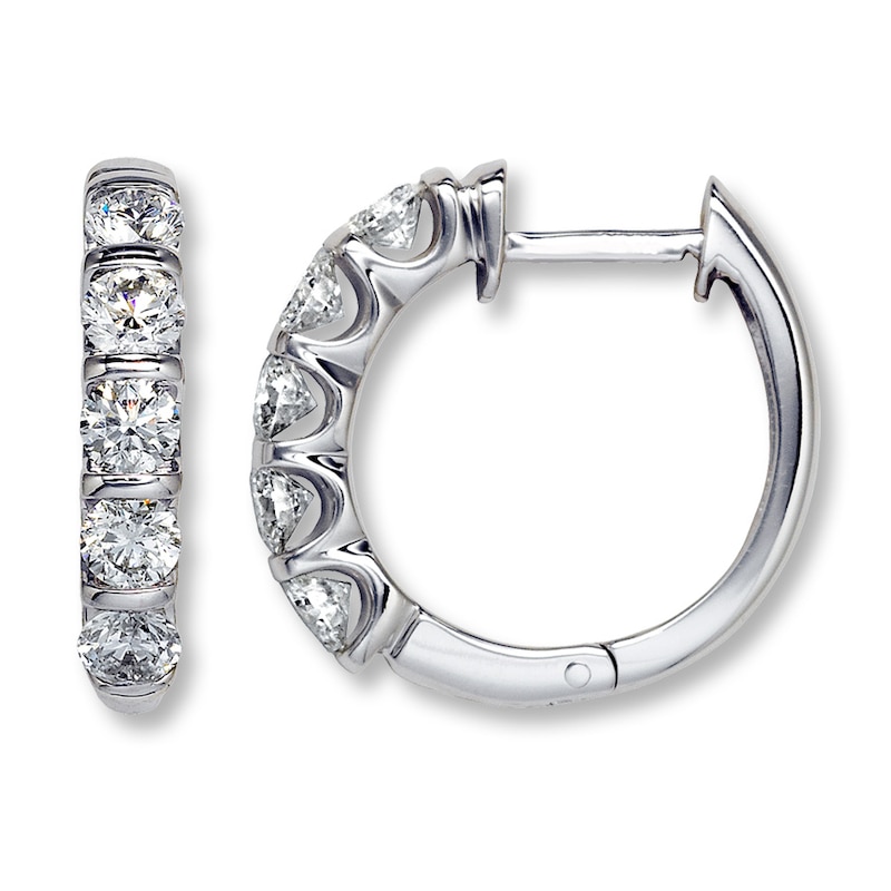Main Image 1 of Previously Owned Diamond Hoop Earrings 2 ct tw Round-cut 14K White Gold