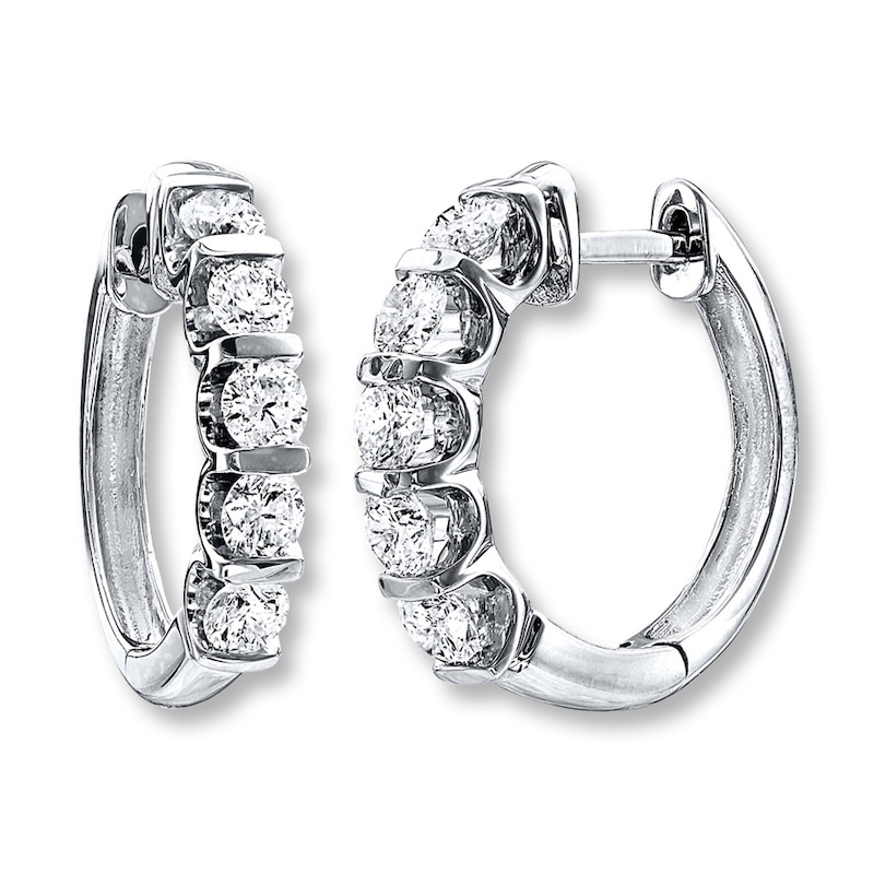 Main Image 2 of Previously Owned Diamond Hoop Earrings 2 ct tw Round-cut 14K White Gold