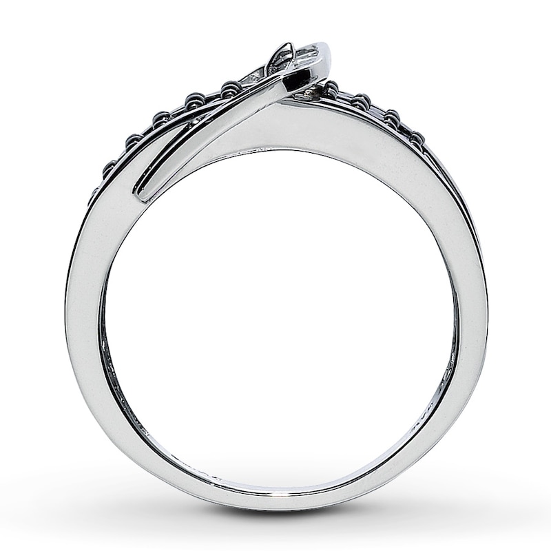 Main Image 2 of Previously Owned Black & White Diamond Belt Buckle Ring 1/2 ct tw 14K White Gold