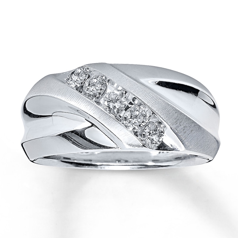 Main Image 1 of Previously Owned Men's Diamond Wedding Band 1/2 ct tw Round-cut 10K White Gold