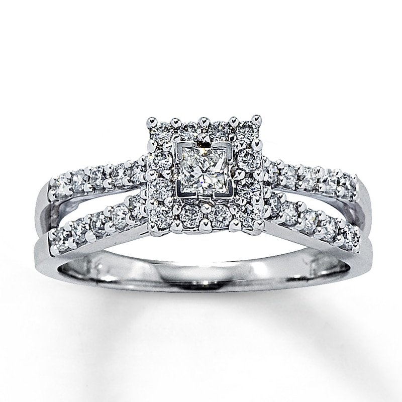 Main Image 1 of Previously Owned Diamond Promise Ring 1/2 ct tw Princess/Round 14K White Gold