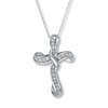 Thumbnail Image 1 of Previously Owned Diamond Cross Necklace 1/6 cttw 10K White Gold 18"