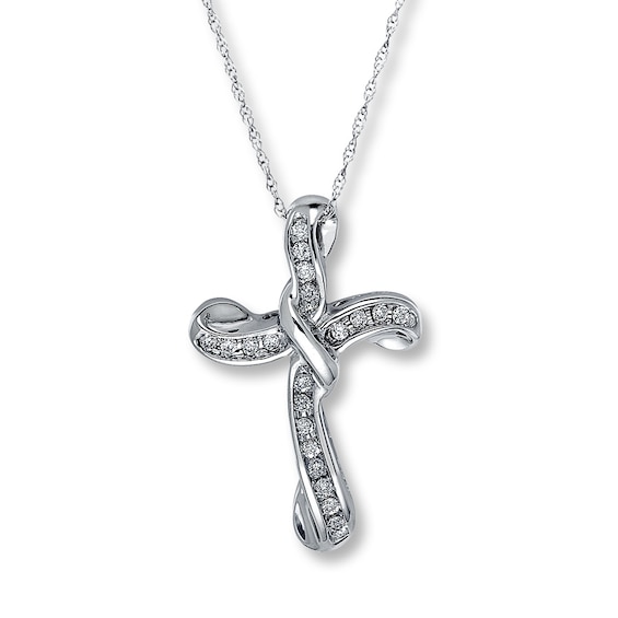 Previously Owned Diamond Cross Necklace 1/6 cttw 10K White Gold 18"