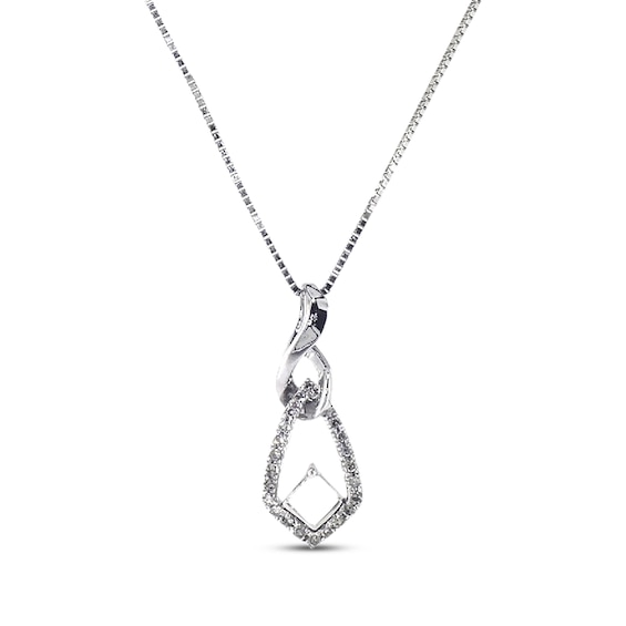 Previously Owned Diamond Necklace 1/4 cttw Round & Princess-Cut 14K White Gold
