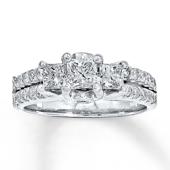 Previously Owned Three-Stone Diamond Engagement Ring 1-1/2 ct tw Princess & Round 14K White Gold