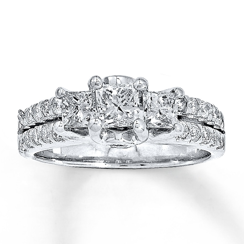 Main Image 1 of Previously Owned Three-Stone Diamond Engagement Ring 1-1/2 ct tw Princess & Round 14K White Gold