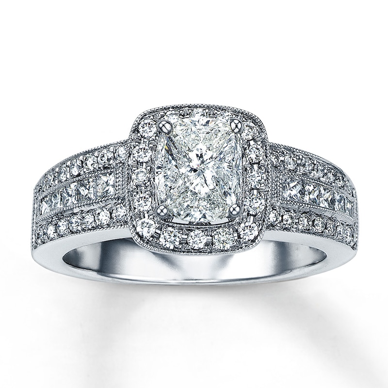 Main Image 1 of Previously Owned Diamond Engagement Ring 1 ct tw Princess & Round 14K White Gold