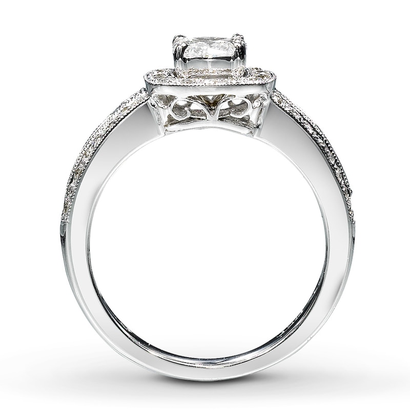 Main Image 2 of Previously Owned Diamond Engagement Ring 1 ct tw Princess & Round 14K White Gold