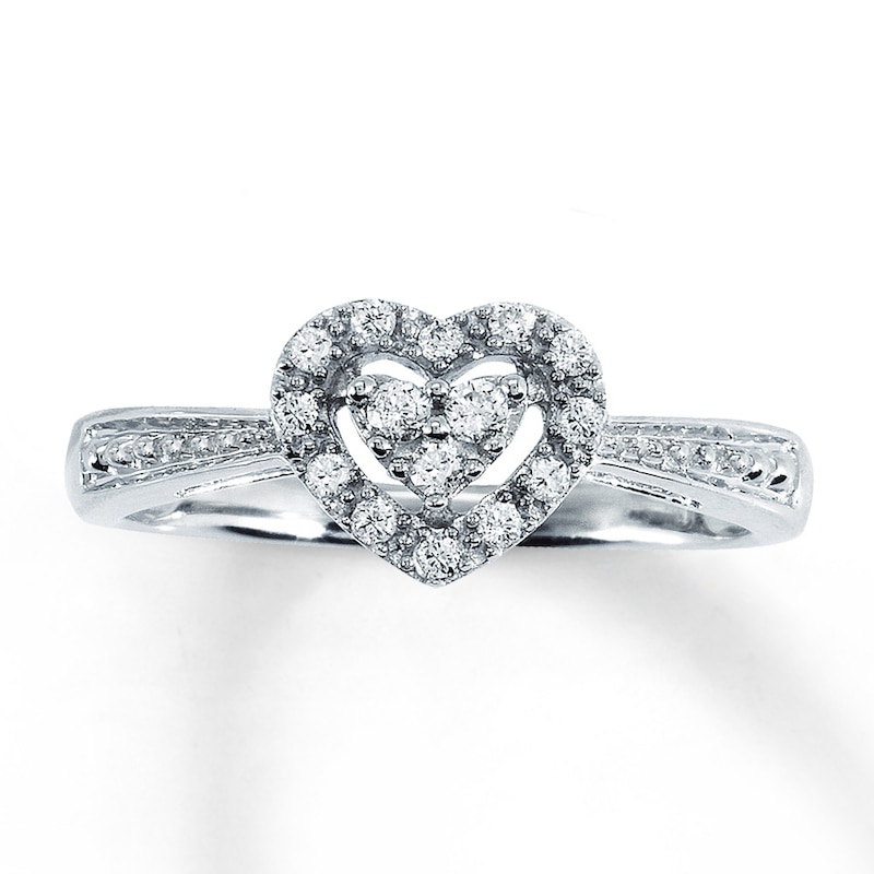 Main Image 1 of Previously Owned Heart Promise Ring 1/6 ct tw Round-cut Diamonds 10K White Gold
