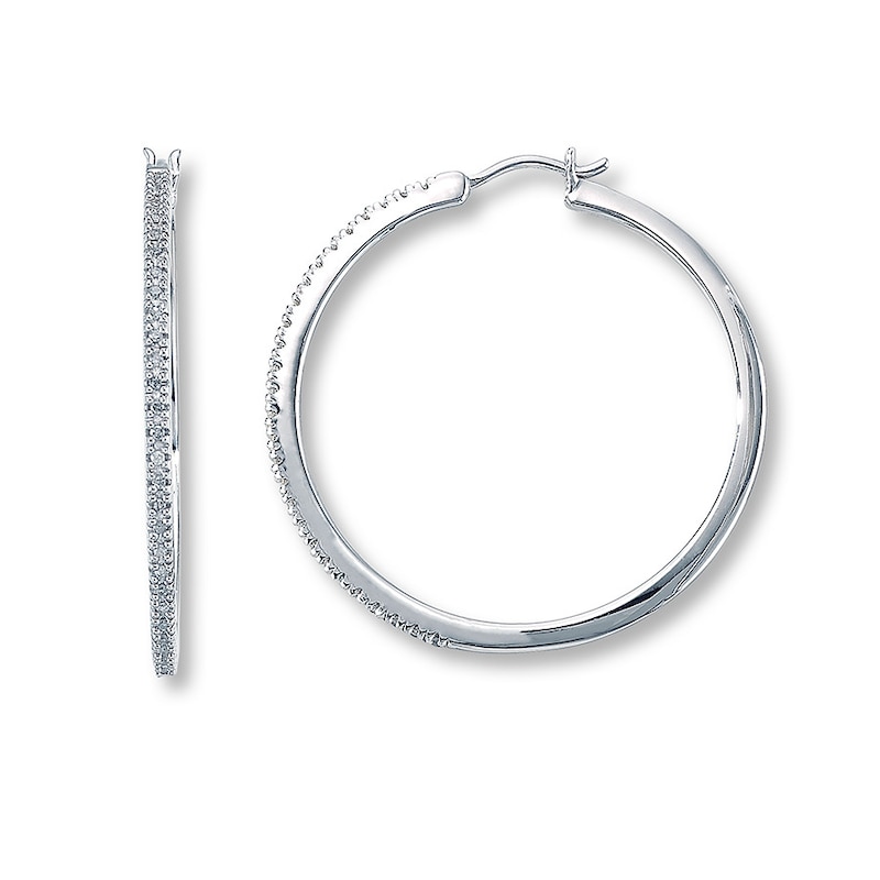 Main Image 1 of Previously Owned Diamond Hoop Earrings 1/4 cttw Sterling Silver