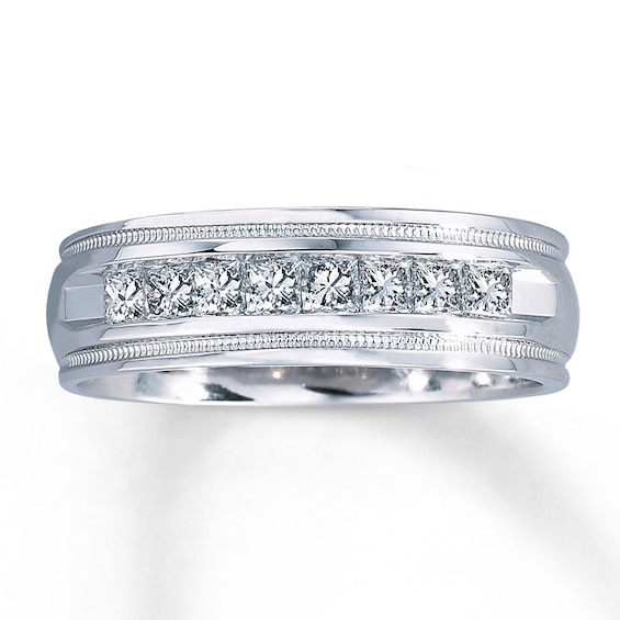 Previously Owned Diamond Men's Wedding Band 3/4 ct tw Square-cut 14K White Gold Size 10.25