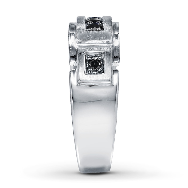 Main Image 3 of Previously Owned Men's Black Diamond Wedding Band 1/4 ct tw Round-cut 10K White Gold