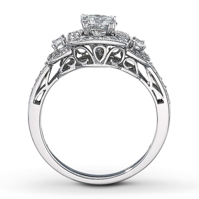 Main Image 2 of Previously Owned Three-Stone Diamond Ring 2 ct tw Round/Baguette-cut 14K White Gold