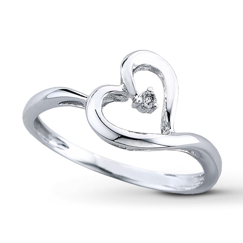Main Image 1 of Previously Owned Heart Ring Diamond Accents 10K White Gold